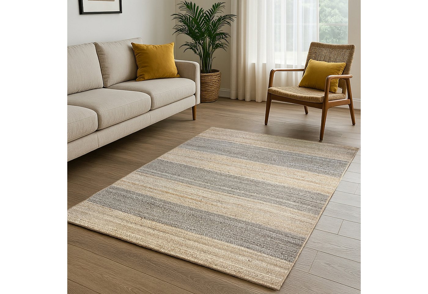 Wohnando Teppich MY-RUG Teppich Earth Weave, aus 100% Jute 60x40 cm, rechteckig, Höhe: 10 mm, handgewebt, Natürliches Material, Boho-Stil, wendbar