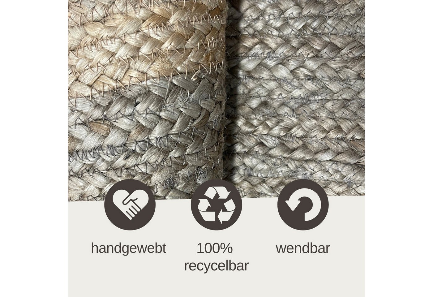 Wohnando Teppich MY-RUG Teppich Earth Weave, aus 100% Jute 60x40 cm, rechteckig, Höhe: 10 mm, handgewebt, Natürliches Material, Boho-Stil, wendbar Bild 3