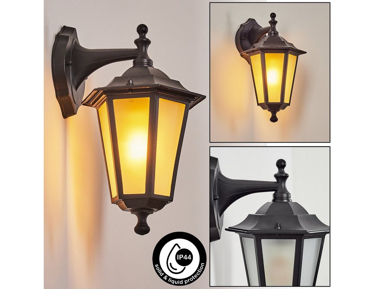 hofstein Außen-Wandleuchte Wandlampe abwärts in antikem Look aus Metall/Glas in Schwarz/Milchglas, ohne Leuchtmittel, Wandleuchte im klassischen Landhaus-Stil, E27, ohne Leuchtmittel, IP44