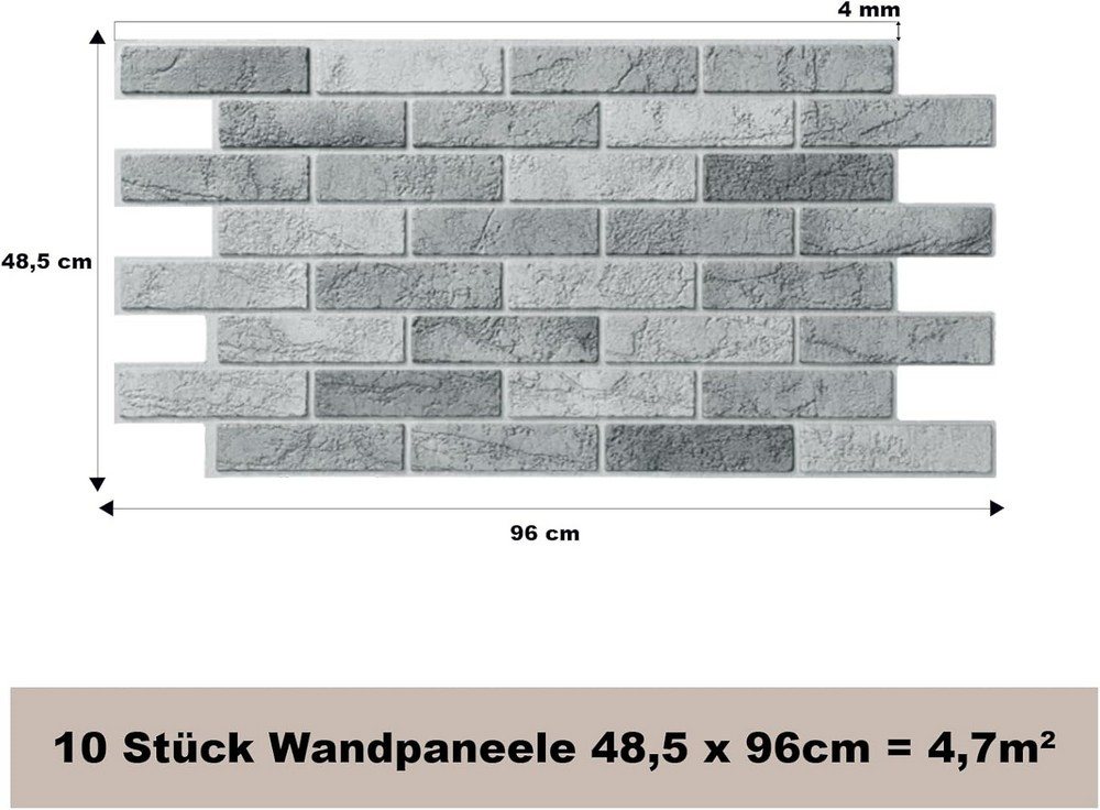 MDEKOR 3D Wandpaneel PVC Wandverkleidung 48,5x96 cm für Küche, Bad & mehr, (10-tlg) Model 0009, 10 Stück = 4,7 m2