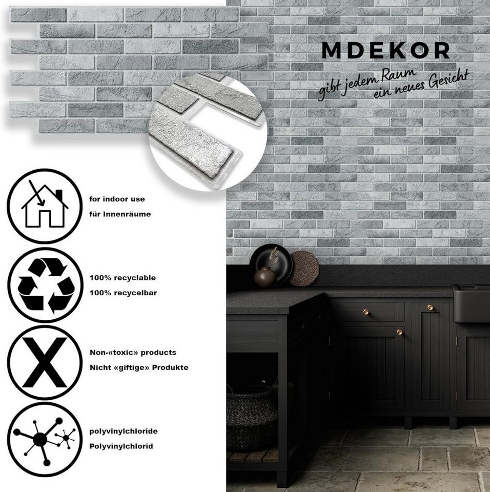 MDEKOR 3D Wandpaneel PVC Wandverkleidung 48,5x96 cm für Küche, Bad & mehr, (10-tlg) Model 0009, 10 Stück = 4,7 m2 Bild 2