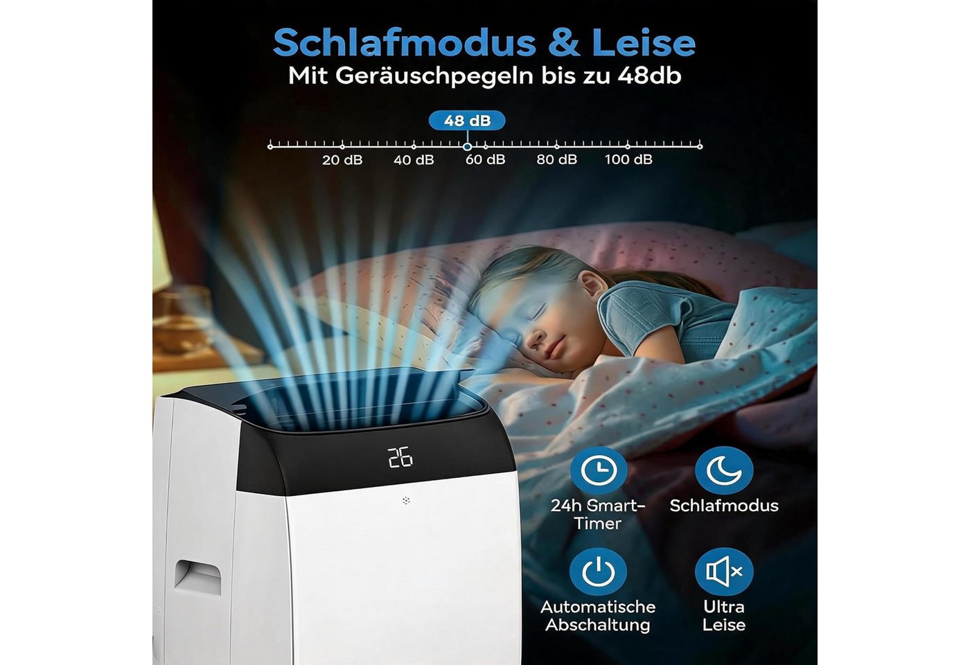 GarveeMore 3-in-1-Klimagerät Mobile 10000 BTUs mit Abluftschlauch,Luftentfeuchter 30L/Day, leiser Betrieb, LED-Anzeige, Fernbedienung und 24-Stunden-Timer Bild 3