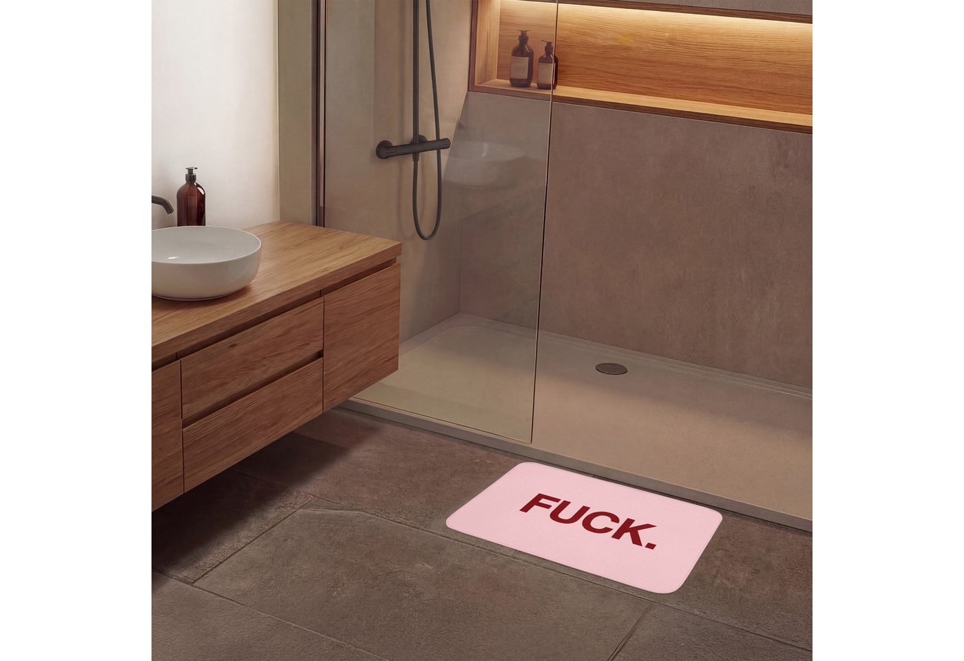 OnlyWow Badematte Statement - Kraftvoll - Rosa, Höhe 10 mm, Polyester, Rechteckig, Badezimmerteppich, Badteppich, Rutschfest, Badvorleger, Waschbar Bild 4