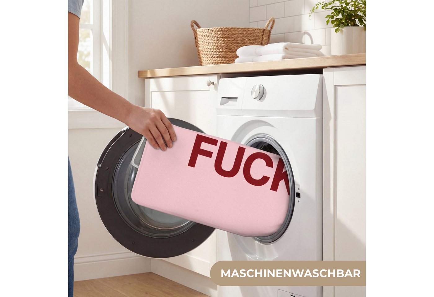 OnlyWow Badematte Statement - Kraftvoll - Rosa, Höhe 10 mm, Polyester, Rechteckig, Badezimmerteppich, Badteppich, Rutschfest, Badvorleger, Waschbar Bild 5