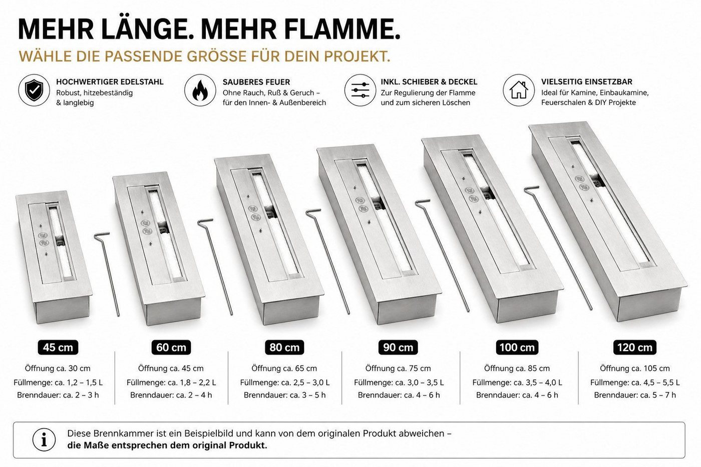 Mach1 Dekokamin Mach1 Brennkammer aus Edelstahl 80cm [ca. 2,5-3,0 L Ethanol] Bild 2