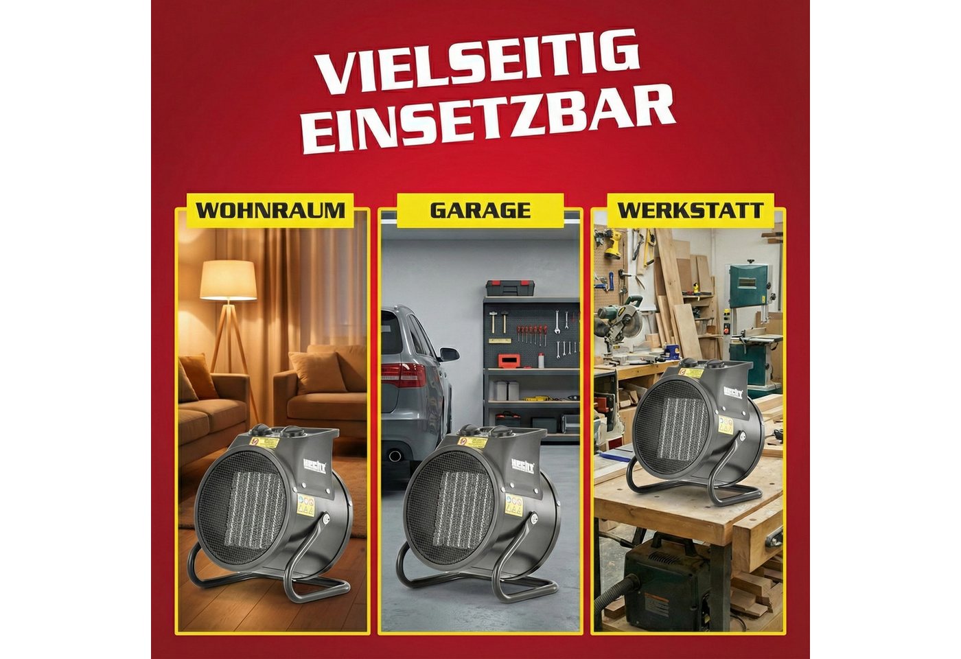 Hecht Keramikheizlüfter Heizgerät Heizung 3542 & 3543, 3000 W, 3 Stufen, Tragegriff, Überhitzungsschutz Bild 4