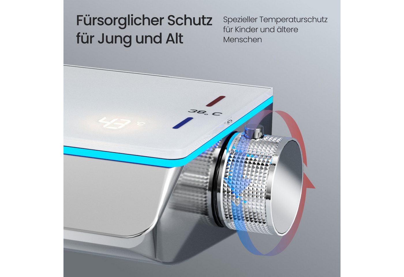 EMKE Duschsystem Thermostat Duschsystem Rund, Regendusche Set mit Ambiente-Licht, 3 Strahlart(en), Stangenbrause-Set Home Thermostat Duschset mit Duschstange Bild 3