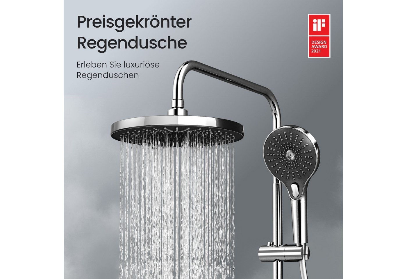 EMKE Duschsystem Thermostat Duschsystem Rund, Regendusche Set mit Ambiente-Licht, 3 Strahlart(en), Stangenbrause-Set Home Thermostat Duschset mit Duschstange Bild 4