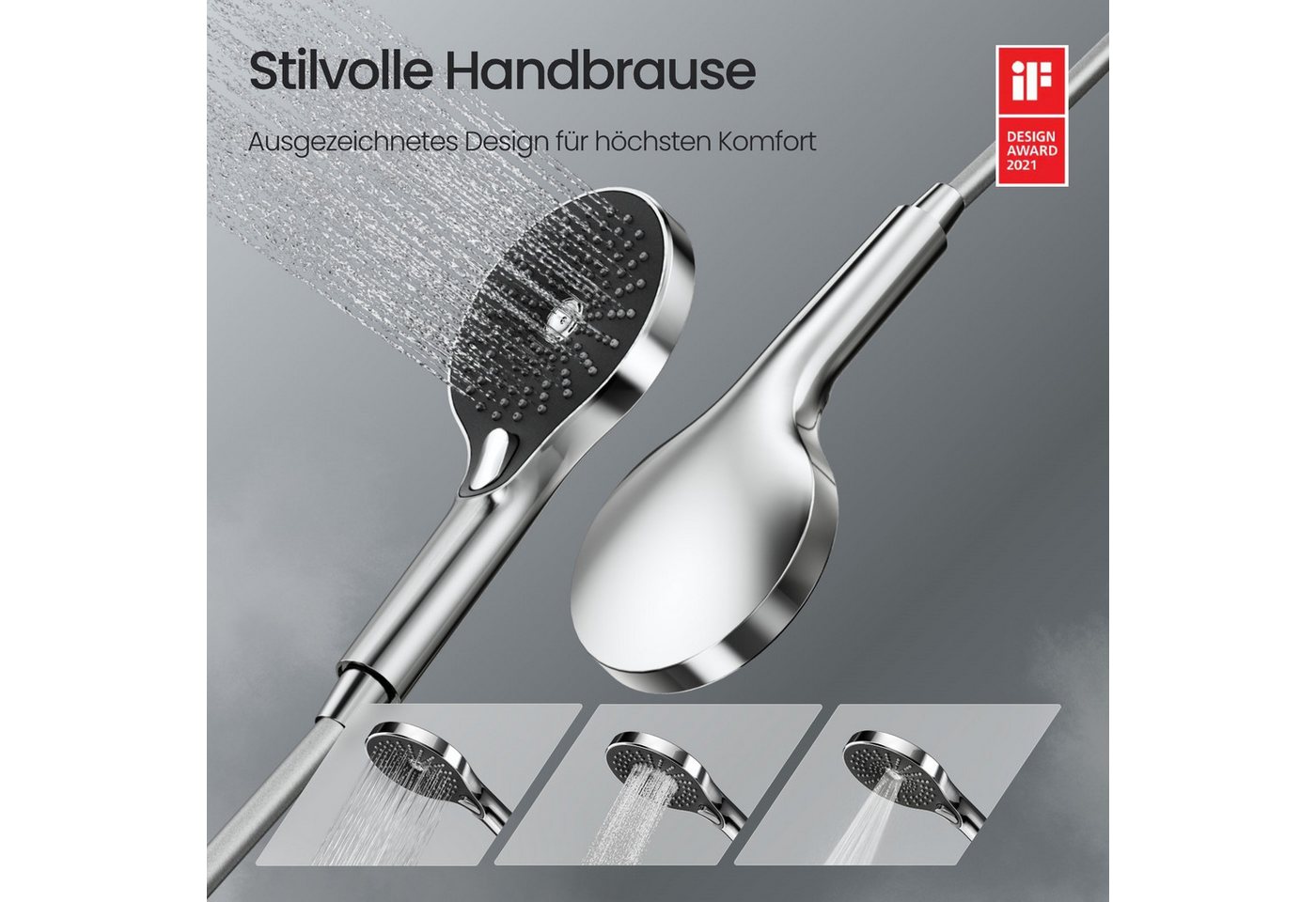EMKE Duschsystem Thermostat Duschsystem Rund, Regendusche Set mit Ambiente-Licht, 3 Strahlart(en), Stangenbrause-Set Home Thermostat Duschset mit Duschstange Bild 5