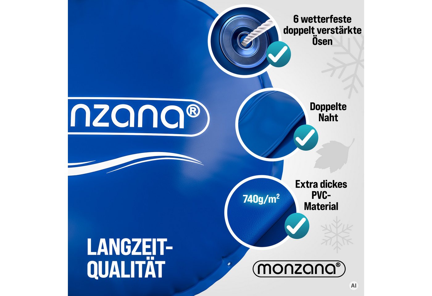 monzana Pool, 2m Winter Rund mit Seilen PVC Sicherheitsventil 6 Ösen Poolkissen
