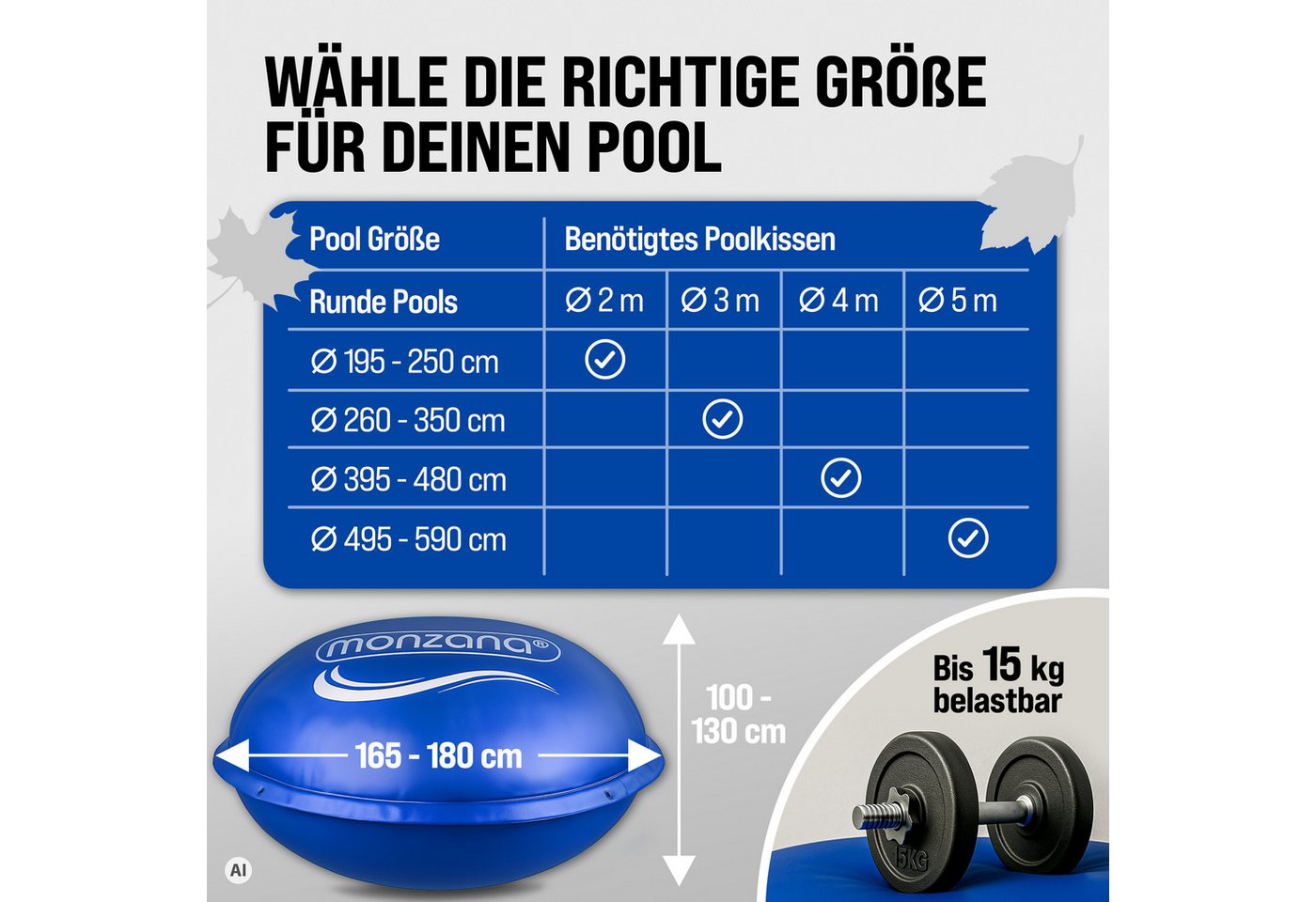monzana Pool, 2m Winter Rund mit Seilen PVC Sicherheitsventil 6 Ösen Poolkissen Bild 3