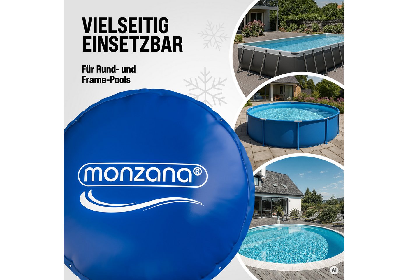 monzana Pool, 2m Winter Rund mit Seilen PVC Sicherheitsventil 6 Ösen Poolkissen Bild 5
