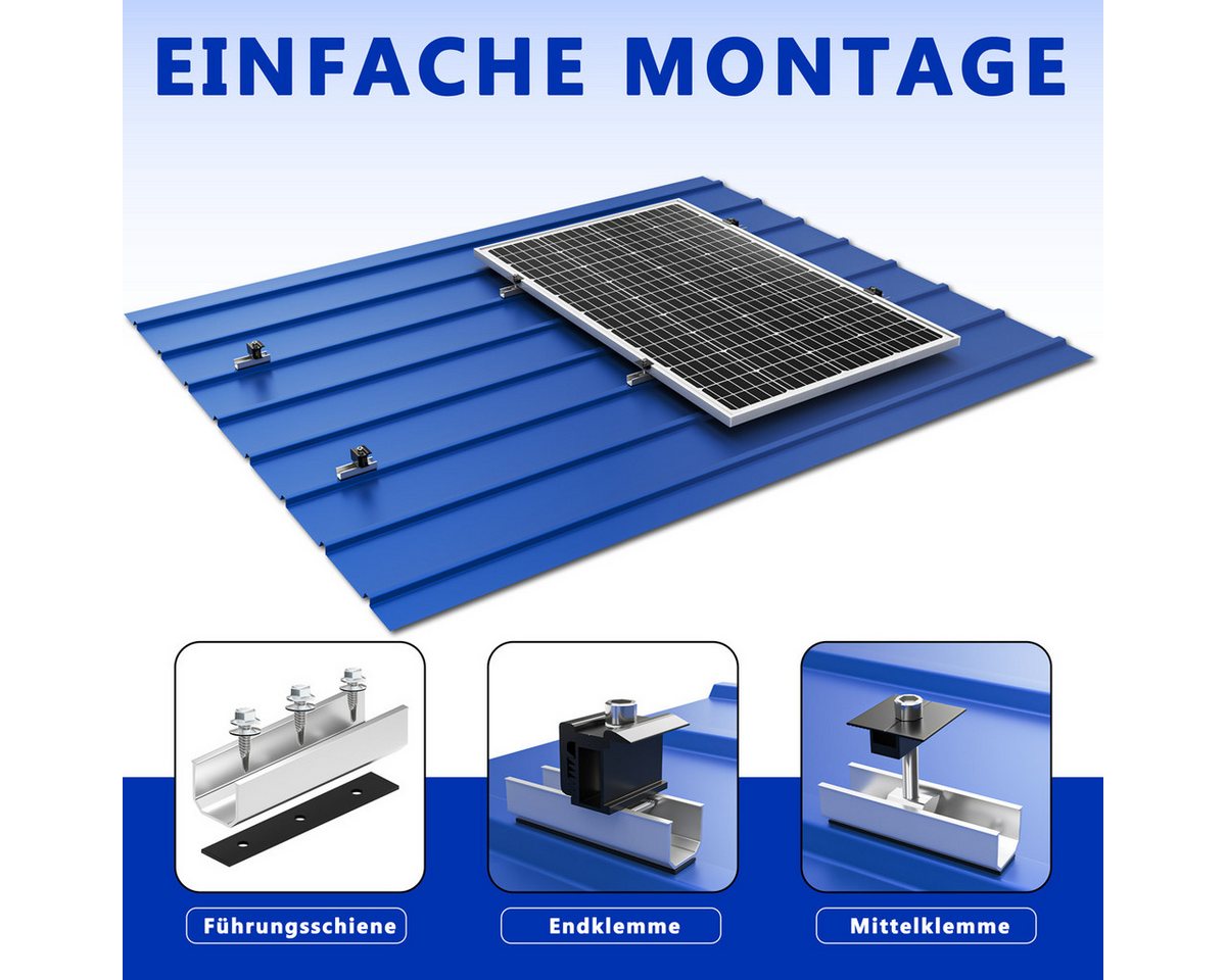 Rhein Beleuchtung Solarmodul-Halterung Balkonkraftwerk Halterung für 4 PV Module – Solarpanel Halterung, (bis 90 Zoll, Set, 10-tlg., 10 Schienen, 30–40 mm, für Balkon, Flachdach & PV-Anlagen, Halterung Balkonkraftwerk, verstellbar, Aluminium, rostfrei) Bild 4
