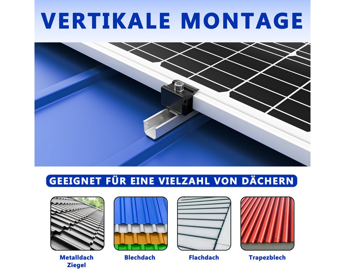 Rhein Beleuchtung Solarmodul-Halterung Balkonkraftwerk Halterung für 4 PV Module – Solarpanel Halterung, (bis 90 Zoll, Set, 10-tlg., 10 Schienen, 30–40 mm, für Balkon, Flachdach & PV-Anlagen, Halterung Balkonkraftwerk, verstellbar, Aluminium, rostfrei) Bild 5