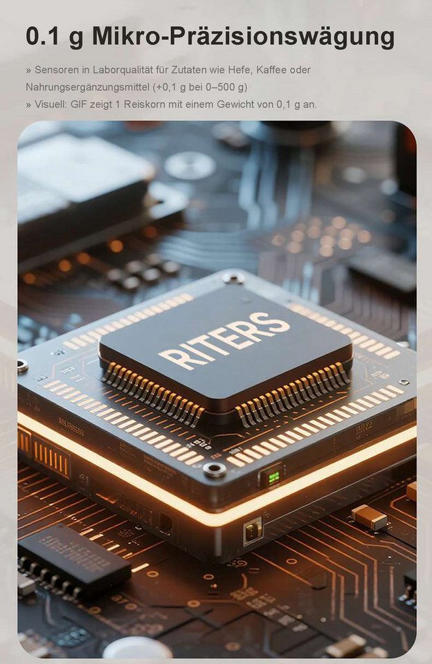 ibettertec Küchenwaage Digitale Küchenwaagen, Küchenwaagen aus Edelstahl, Tara-Funktion, maximale Wägekapazität 5 Kilogramm, Genauigkeit 1 Gramm Bild 4