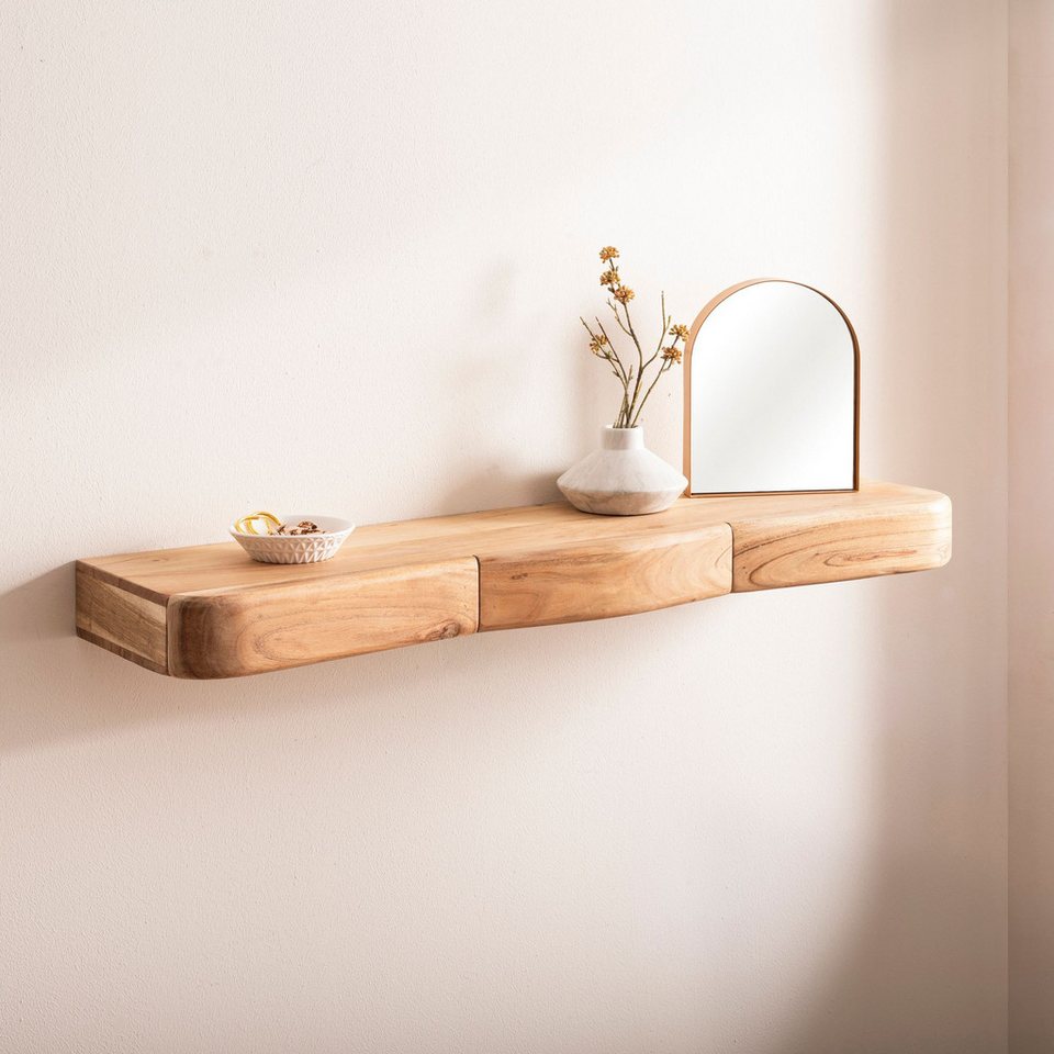 furnicato Wandregal Echtholz 100x20x8 cm Honigbraun, Verdeckter Stauraum mit Schubladen als Wandboard für dein Wohnzimmer Bild 2