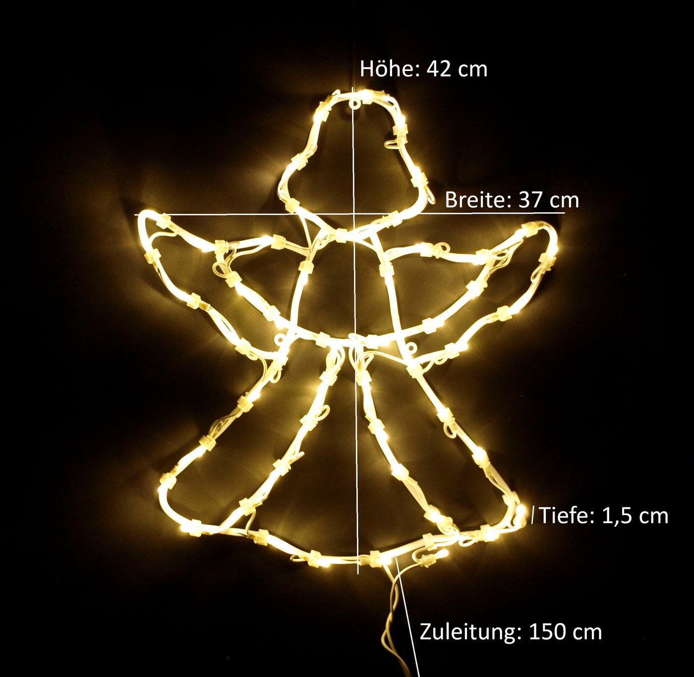 DEGAMO Beleuchtetes Fensterbild ENGEL, 42x37cm, 50 LED weiss, Netzbetrieb 230V