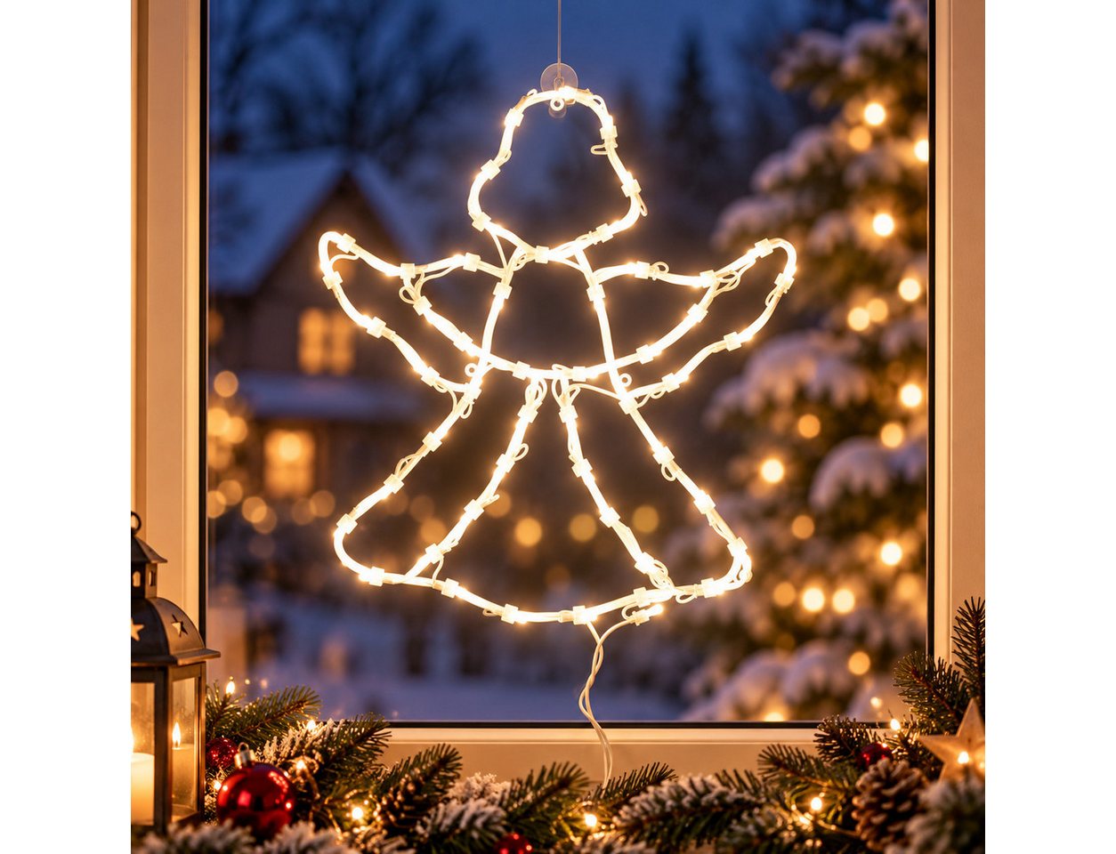 DEGAMO Beleuchtetes Fensterbild ENGEL, 42x37cm, 50 LED weiss, Netzbetrieb 230V Bild 4