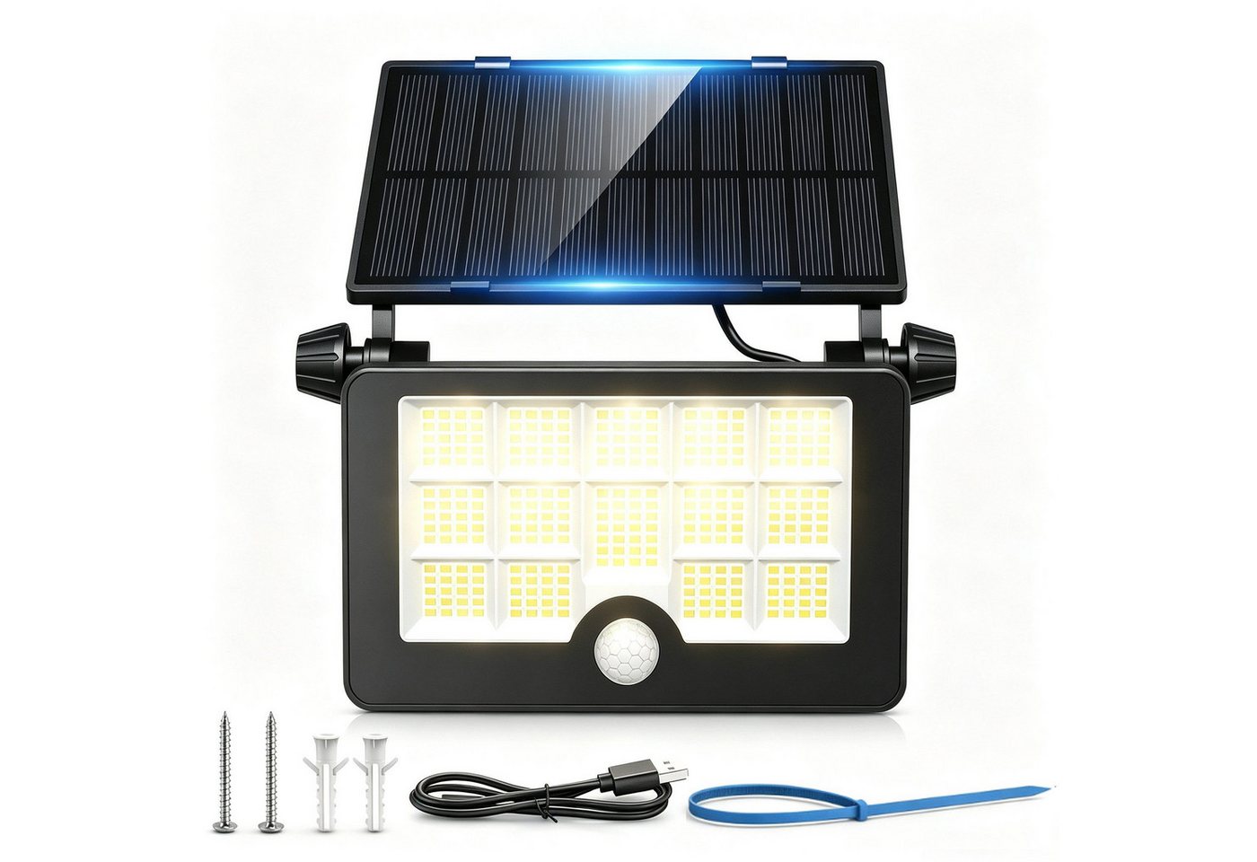 Fyrove LED Solarleuchte Außen-Wandleuchte LED Solarlampe Solar Strahler mit Bewegungsmelder, LED fest integriert, 232 LEDs Drehbar Solarleuchte, IP65 Wasserdicht Solar Garten Fluter Bild 2