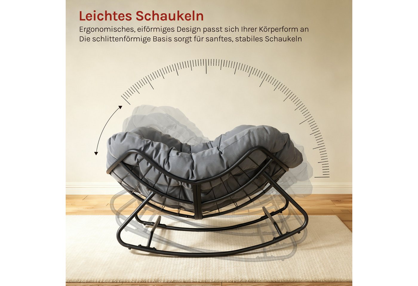 Woltu Schaukelstuhl, Sitzkissen gepolstert mit Polyester-Bezug, Metallbeinen