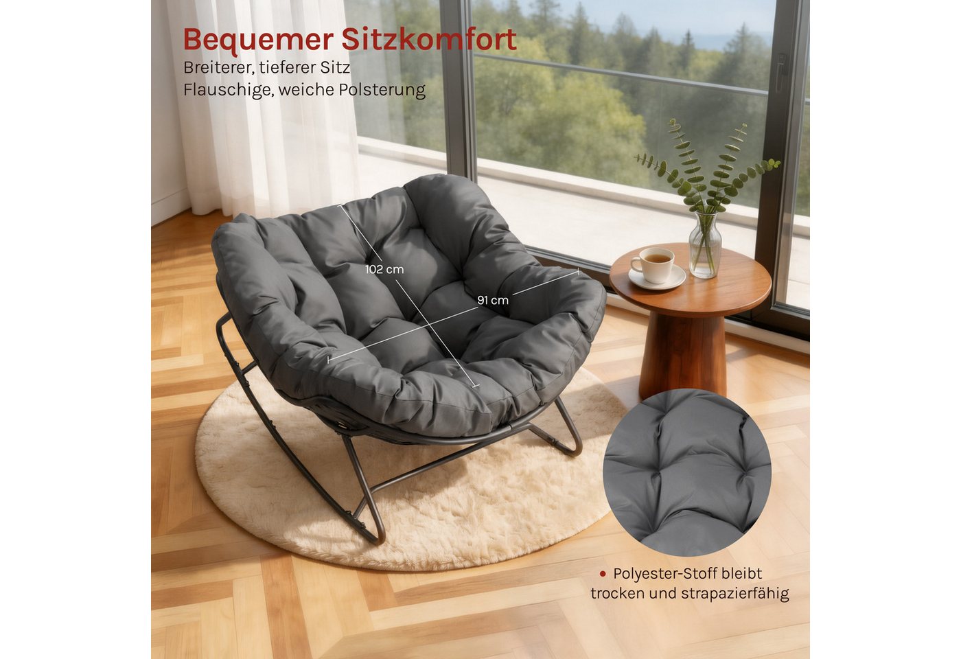 Woltu Schaukelstuhl, Sitzkissen gepolstert mit Polyester-Bezug, Metallbeinen Bild 2