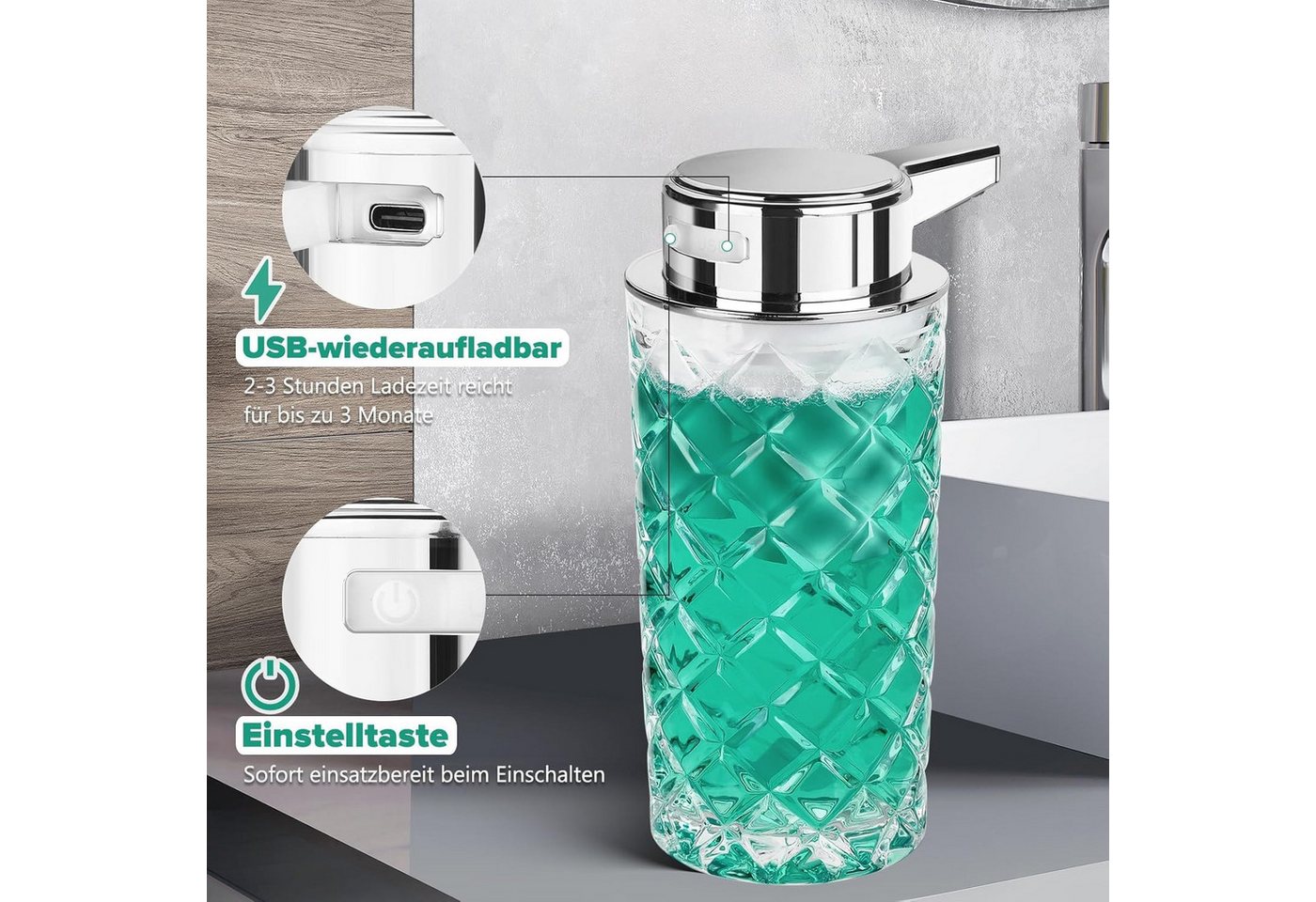 FELIXLEO Seifenspender Seifenspender Automatisch Schaum Elektrischer Sensor 300ml, (1-tlg)