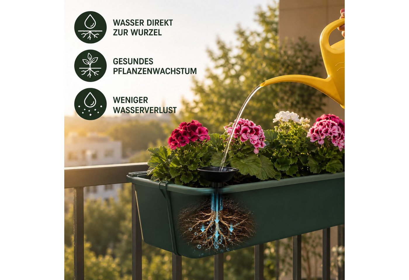 BURI Blumenkasten 4er Blumenkasten Set 80cm Pflanzkasten Grün Bewässerung