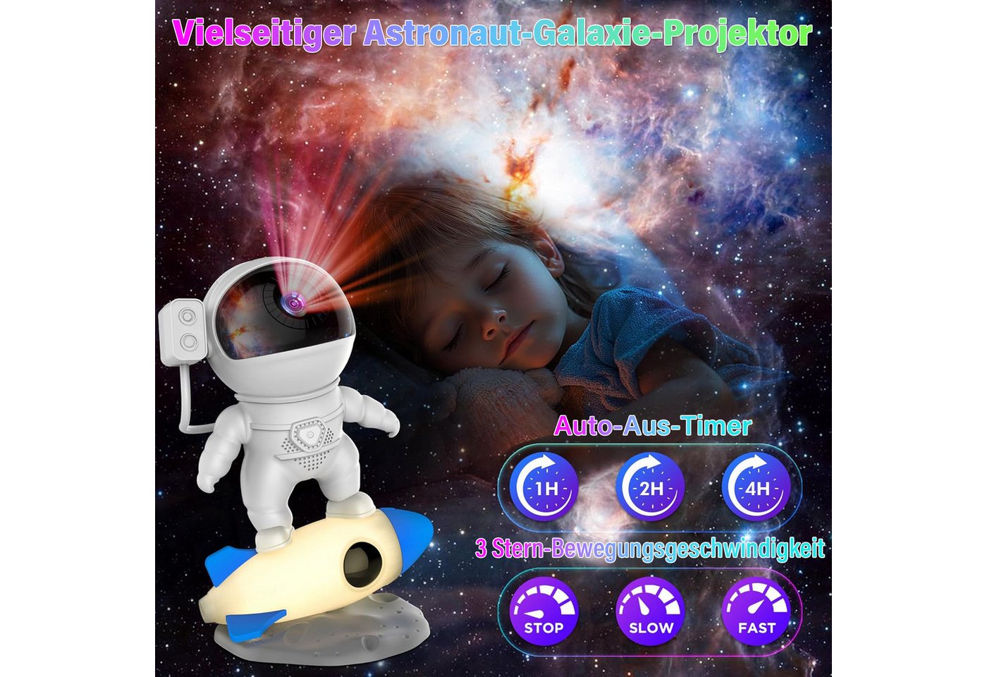 ANYSUN LED-Sternenhimmel Astronaut Sternenhimmel Projektor, Galaxy Projektor, Nachttischlampe mit 13 Galaxie-Projektionen 9 Nachtlichtfarben, Zimmer Deko Schlafzimmer, Geburtstag für Jungen Mädchen und Erwachsene Bild 4