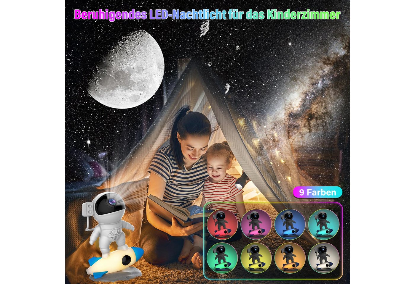 ANYSUN LED-Sternenhimmel Astronaut Sternenhimmel Projektor, Galaxy Projektor, Nachttischlampe mit 13 Galaxie-Projektionen 9 Nachtlichtfarben, Zimmer Deko Schlafzimmer, Geburtstag für Jungen Mädchen und Erwachsene Bild 5