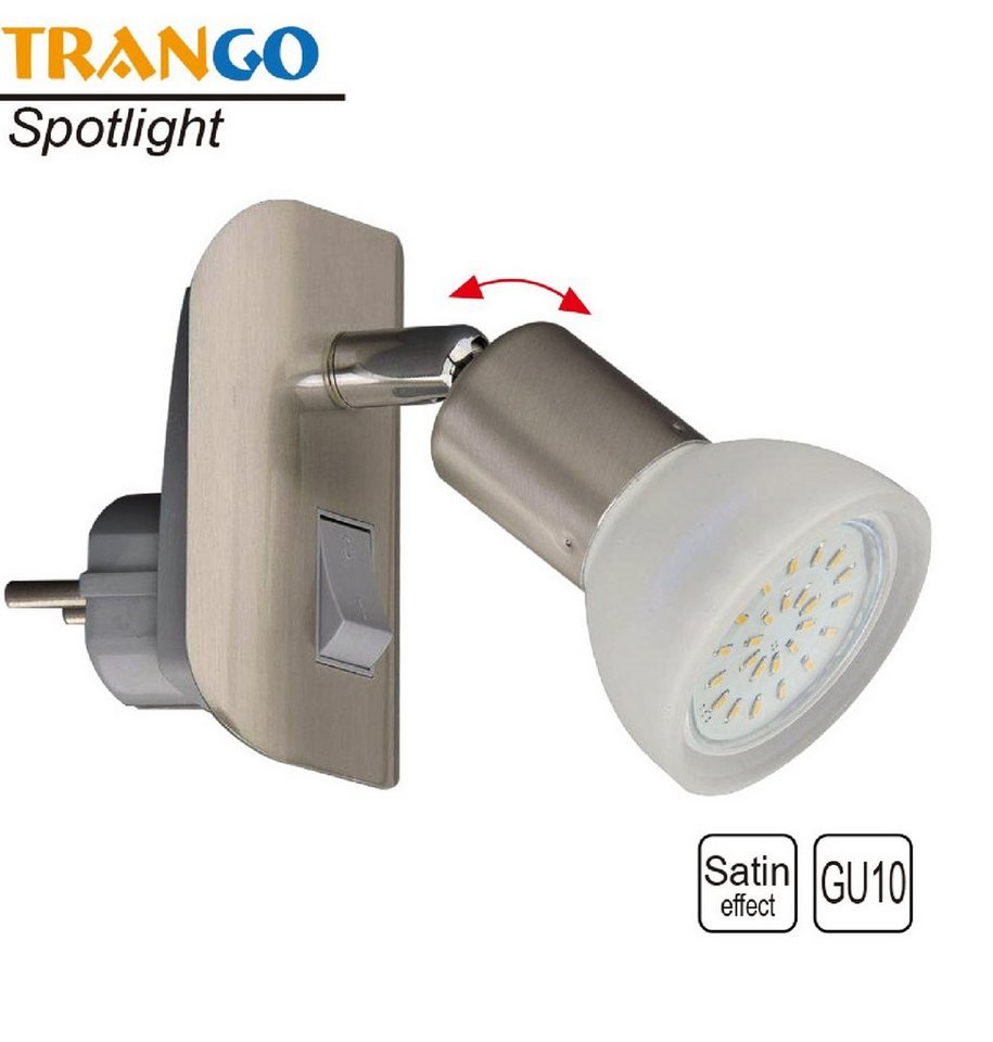 TRANGO LED Steckdosenleuchte, 11-042 LED Steckerleuchte im Edelstahl-Look mit Glas-Lampenschirm, Stecker-Nachtlicht inkl. 1x GU10 LED Leuchtmittel 3000K warmweiß & Ein-/Aus-Schalter, & Ein/Aus- Schalter Leselampe, Küchenlampe Bild 3