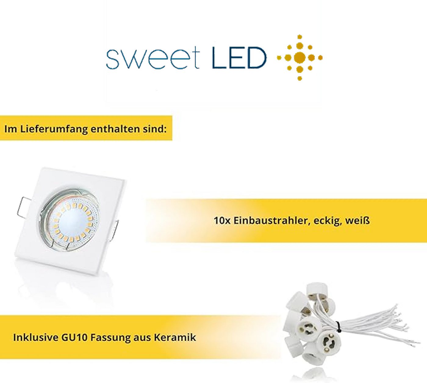 Sweet LED LED Einbaustrahler 10er Set GU10 5W Deckenspots eckig weiß-matt 230V, LED fest integriert, 3000K-Warmweiß, Deckenspots, Deckenstrahler, Einbauleuchten Bild 4
