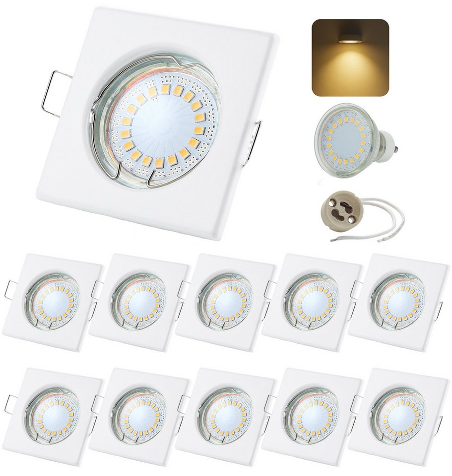 Sweet LED LED Einbaustrahler 10er Set GU10 5W Deckenspots eckig weiß-matt 230V, LED fest integriert, 3000K-Warmweiß, Deckenspots, Deckenstrahler, Einbauleuchten Bild 5