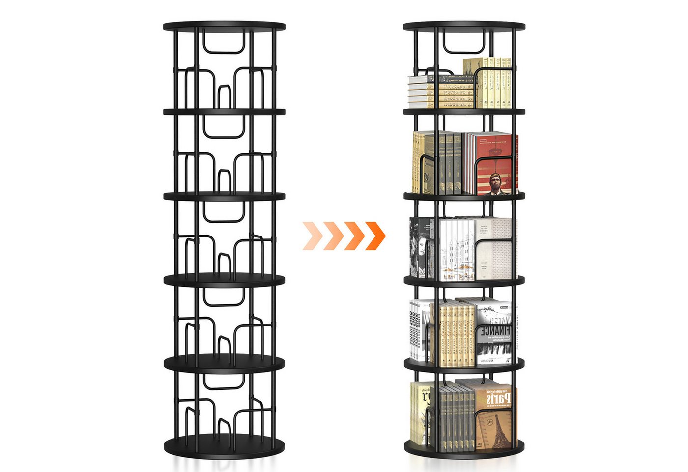 XERSEK Bücherregal 5 Ebenen 360° Drehbares Bookshelf Bodenstehendes Bücherschrank, 1.6m Aufbewahrungsregal Eckregal Spielzeugregal, für Kinderzimmer Wohnzimmer Schlafzimmer Büro Aufbewahrung Bild 4
