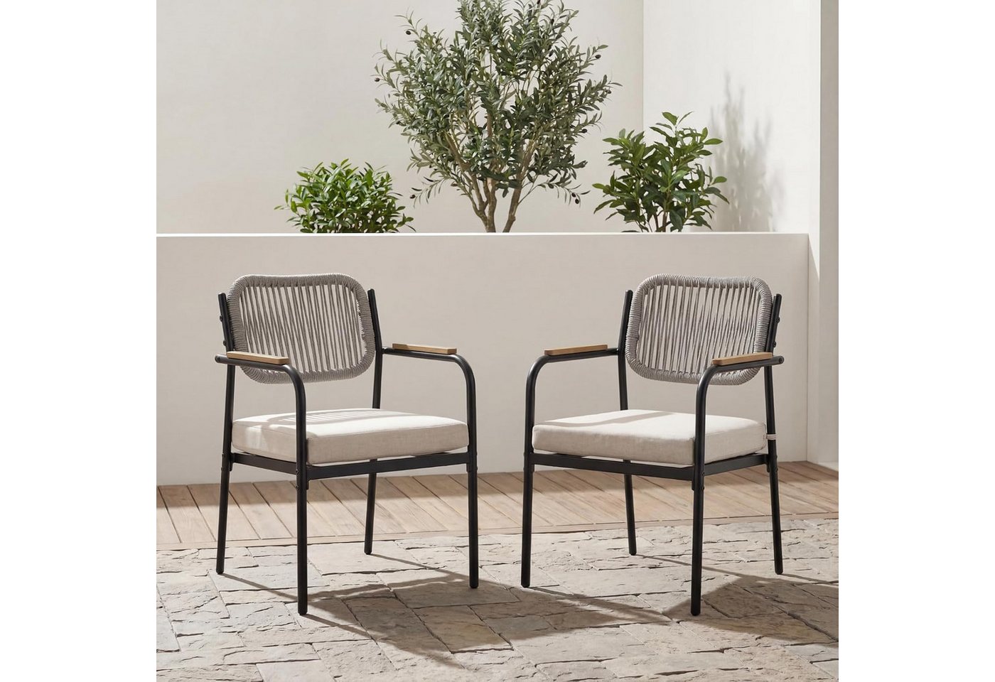 WAHSON OFFICE CHAIRS Gartenstuhl 2/4er Set wetterfester Gartensessel mit 8 cm Sitzkissen,Außenbereich (4 St) Bild 5