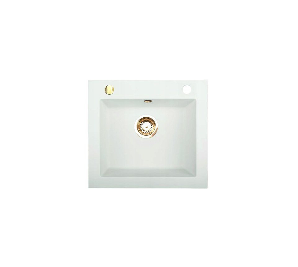 manestein Granitspüle Weiß Spülbecken, Granit Küchenspüle mit Gold Armatur und Siphon, Rechteckig, (Komplett-Set, inklusive Ablaufgarnitur mit Excenterbetatigung, inklusive Armatur), Ablaufgarnitur mit Excenterbetätigung Bild 4