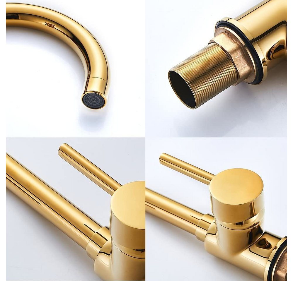 manestein Granitspüle Weiß Spülbecken, Granit Küchenspüle mit Gold Armatur und Siphon, Rechteckig, (Komplett-Set, inklusive Ablaufgarnitur mit Excenterbetatigung, inklusive Armatur), Ablaufgarnitur mit Excenterbetätigung Bild 5