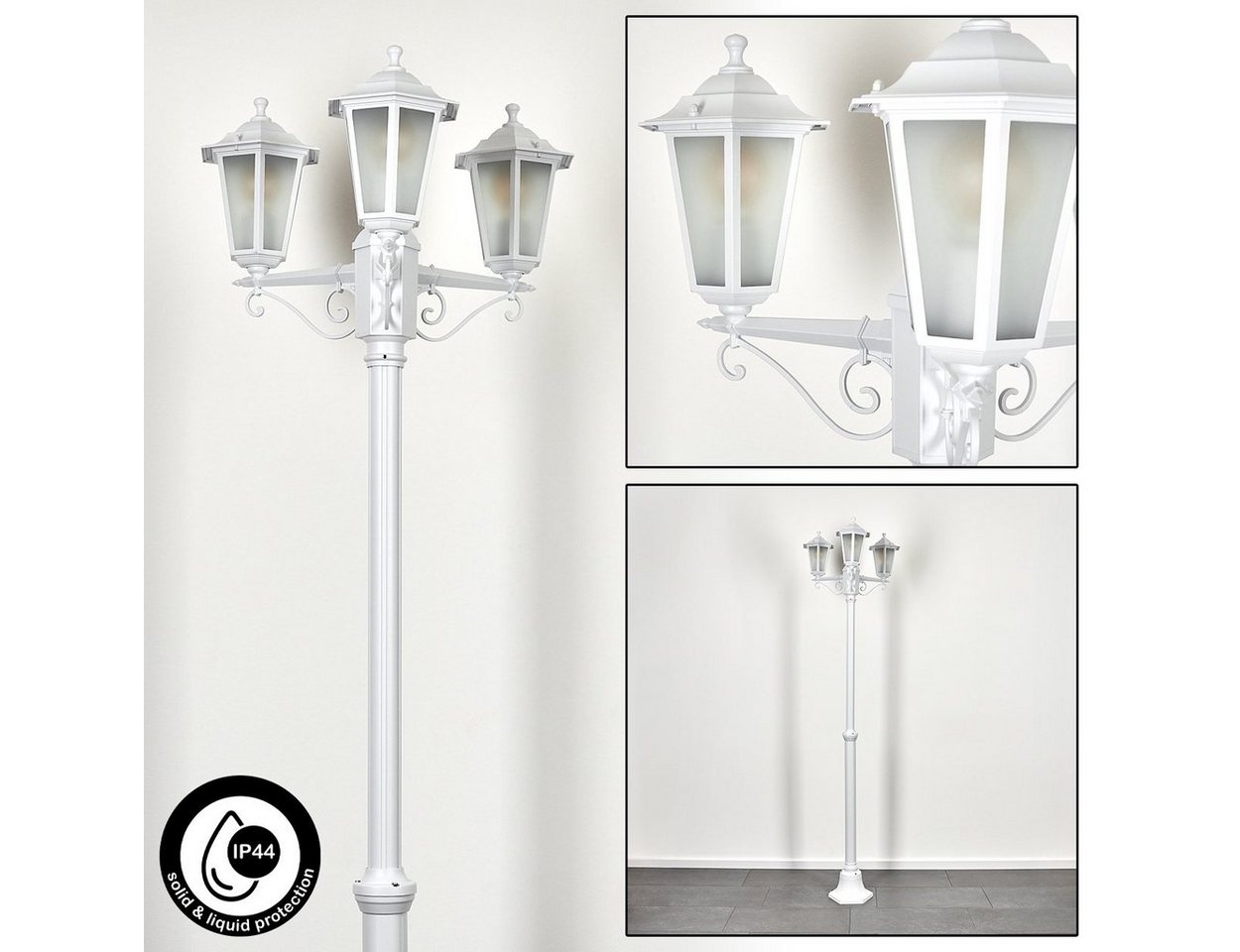 hofstein Außen-Stehlampe Wegeleuchte aus Metall/Milchglas in Weiß, ohne Leuchtmittel, Kandelaber, Gartenbeleuchtung IP44, 3xE27, ohne Leuchtmittel Bild 2