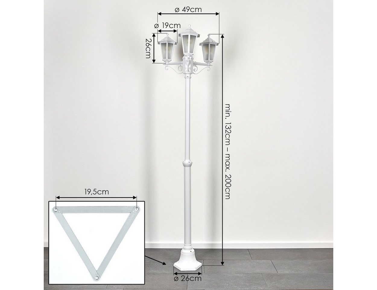 hofstein Außen-Stehlampe Wegeleuchte aus Metall/Milchglas in Weiß, ohne Leuchtmittel, Kandelaber, Gartenbeleuchtung IP44, 3xE27, ohne Leuchtmittel Bild 4
