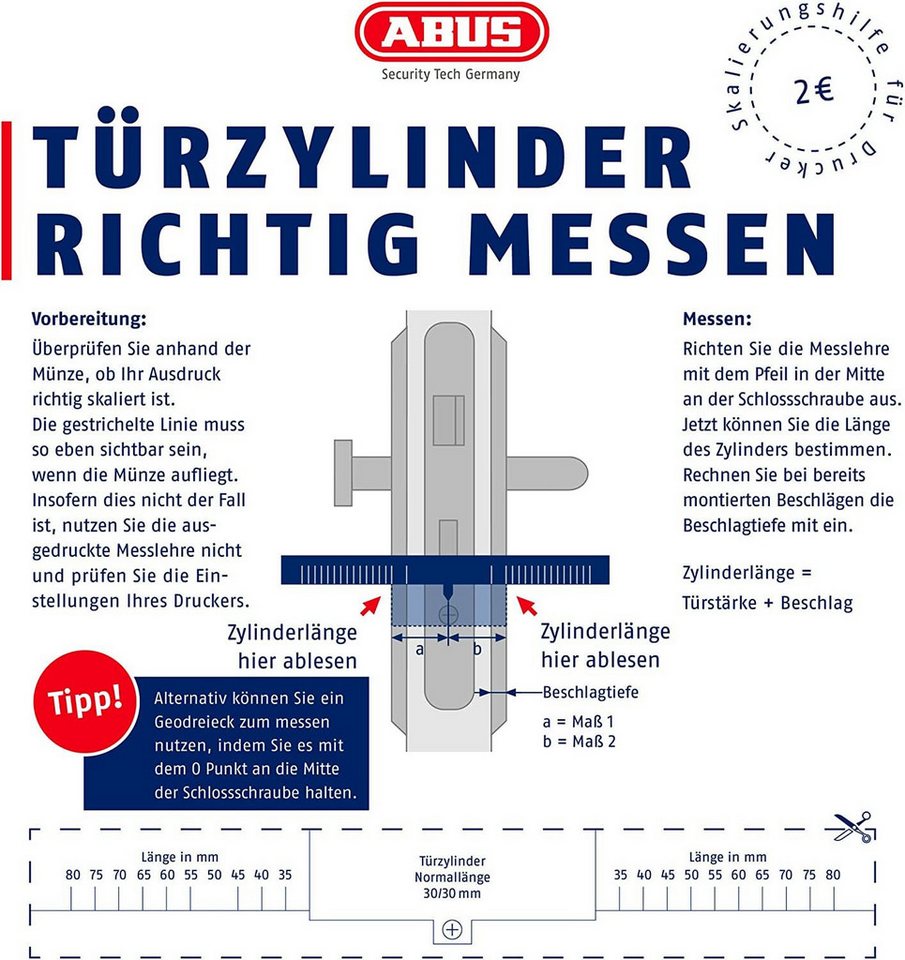 ABUS Schließzylinder Euro Profilzylinder 10/30 mit 3 Schlüsseln Vernickelt Doppelzylinder, Türzylinder Schließzylinder Profilzylinder Türschloss Zylinder Bild 2