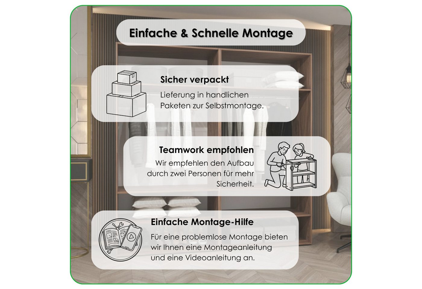 ABIKS MÖBEL Drehtürenschrank MARBELLA 3 Schlafzimmerschrank mit Kleiderstange und Regalen Bild 2
