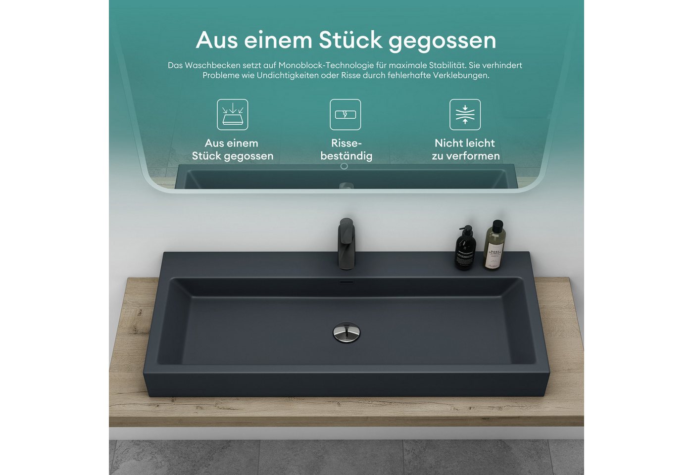Mai & Mai Waschbecken Aufsatzwaschbecken mineralguss Gelcoat-Schutzschicht Colossum06 NEU, 1 Armaturenloch & DIN-Anschlüsse für Armatur/ Ablauf Bild 5