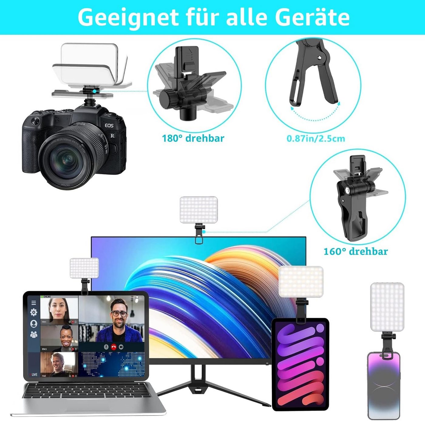 FELIXLEO Videoleuchte Selfie Licht 60 LED Fuelllicht Tragbares Clip On Licht fuer Handy Bild 4