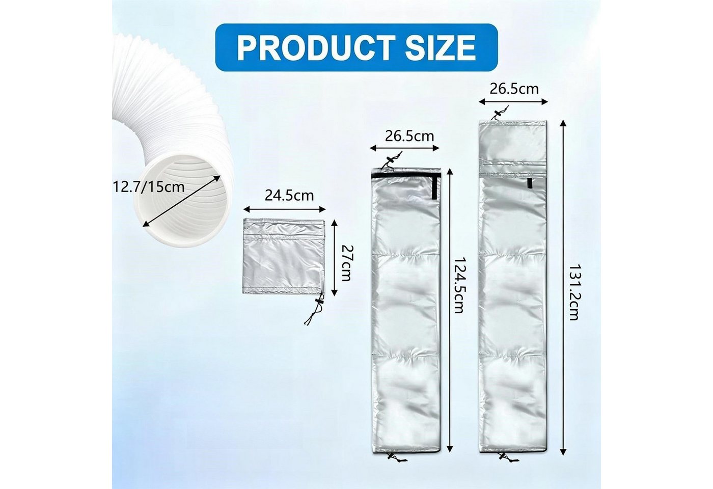 FOUORTUNATE-BEE Dampfsperrklebeband Isolierung für Klimaschlauch 127/150 mm Mobiles Klimagerät Universal Für mobile Klimaanlage Büro Schlafzimmer Wohnmobil mit Klettband Bild 4