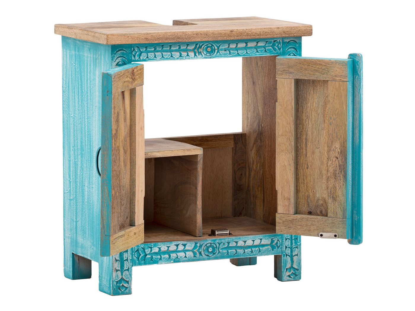 massivum Waschbeckenunterschrank Santa Cruz Massivholz Badschrank blau Bild 2