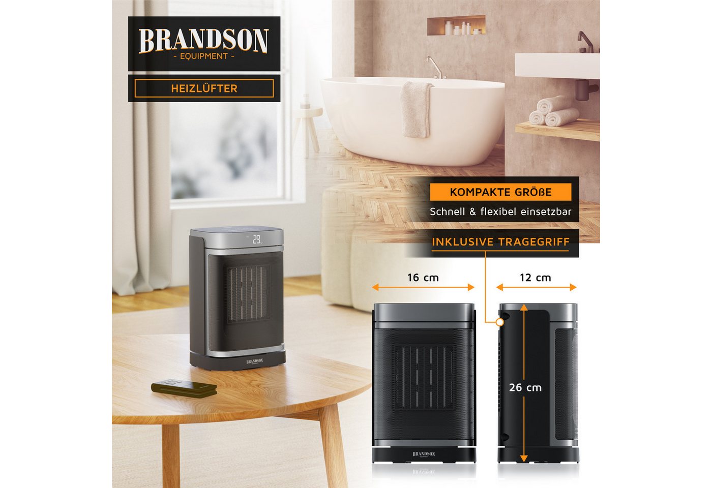 Brandson Heizlüfter Keramik Heizgerät, Oszillation, Timer, Fernbedienung, kompakt, 1500 W, energiesparend, Preisträger 2025, Thermostat, Überhitzungsschutz Bild 4