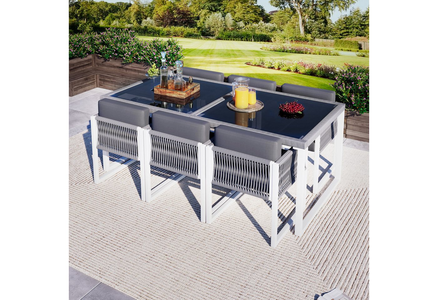 Celya Gartenlounge-Set Gartenmöbel, 6-Personen-Garten-Essgruppe mit Sesseln, Essgruppe, abnehmbarer und waschbarer Stoffbezug Bild 2
