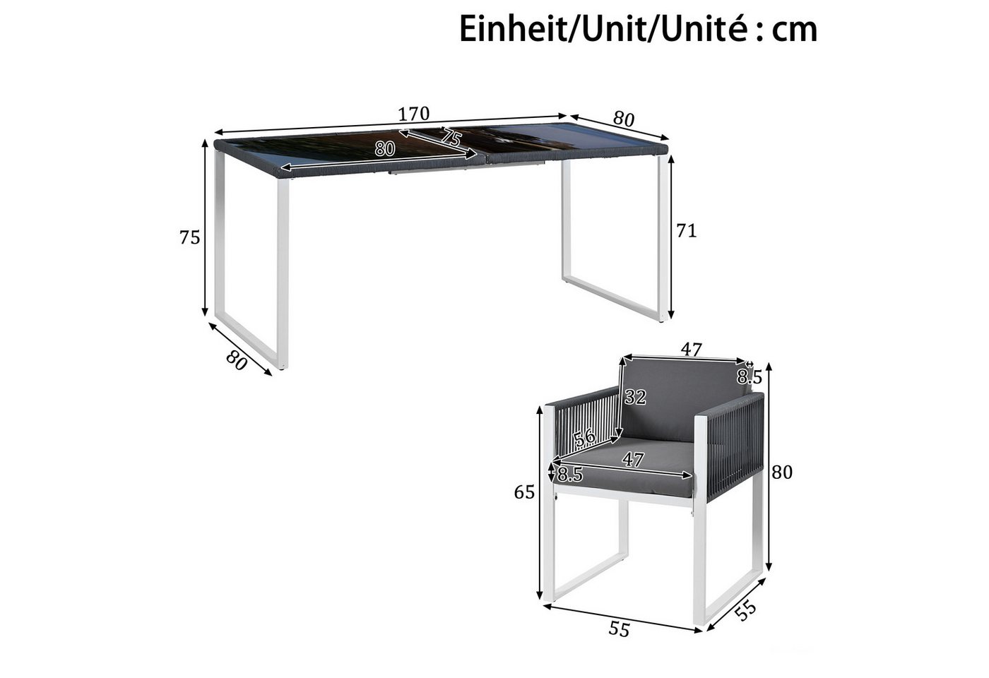 Celya Gartenlounge-Set Gartenmöbel, 6-Personen-Garten-Essgruppe mit Sesseln, Essgruppe, abnehmbarer und waschbarer Stoffbezug Bild 4