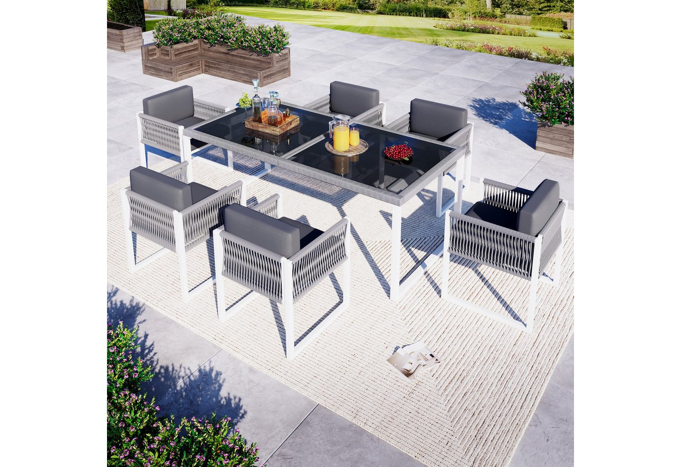 Celya Gartenlounge-Set Gartenmöbel, 6-Personen-Garten-Essgruppe mit Sesseln, Essgruppe, abnehmbarer und waschbarer Stoffbezug Bild 5