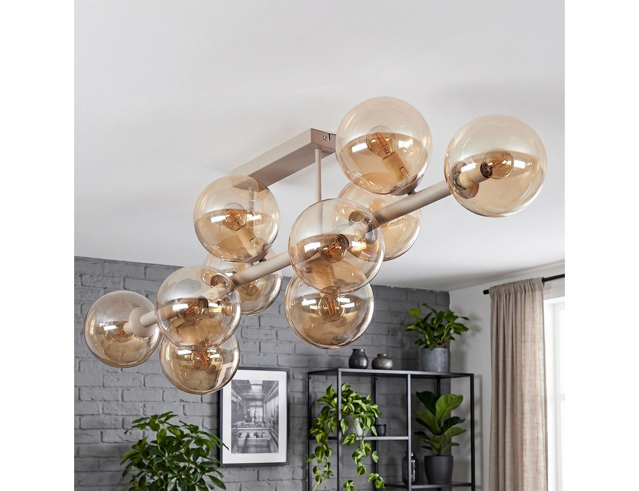 hofstein Deckenleuchte Deckenlampe aus Metall/Glas in Sandfarben/Weiß/Bernsteinfarben, moderne Deckenleuchte im Retro/Vintage-Design, 10 x E14 Bild 3
