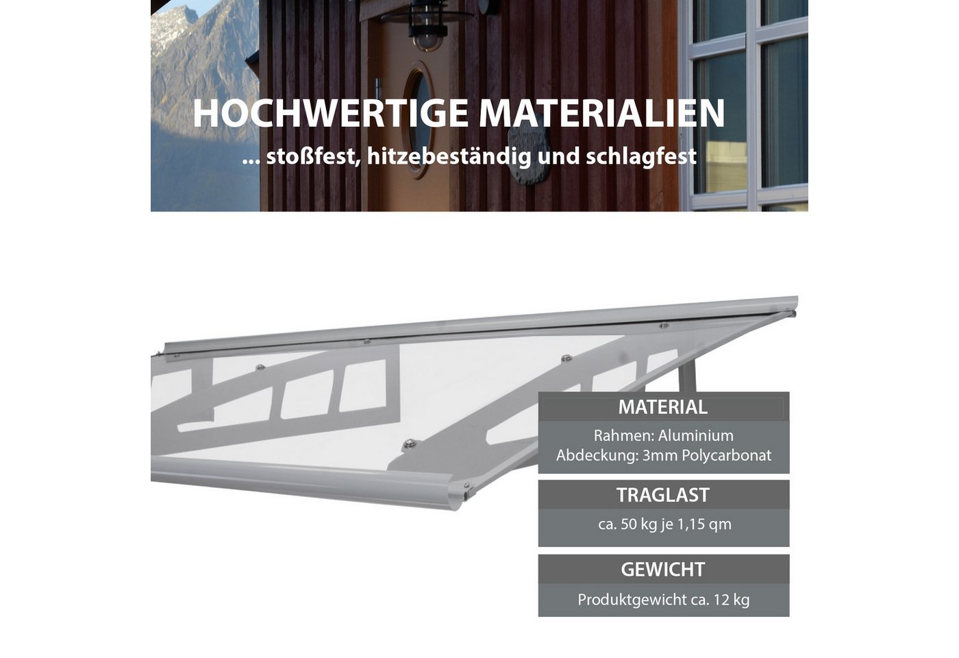 TRUTZHOLM Vordach 190x100cm Aluminium Türdach Haustürvordach Pultvordach Überdachung (1 St) Bild 2
